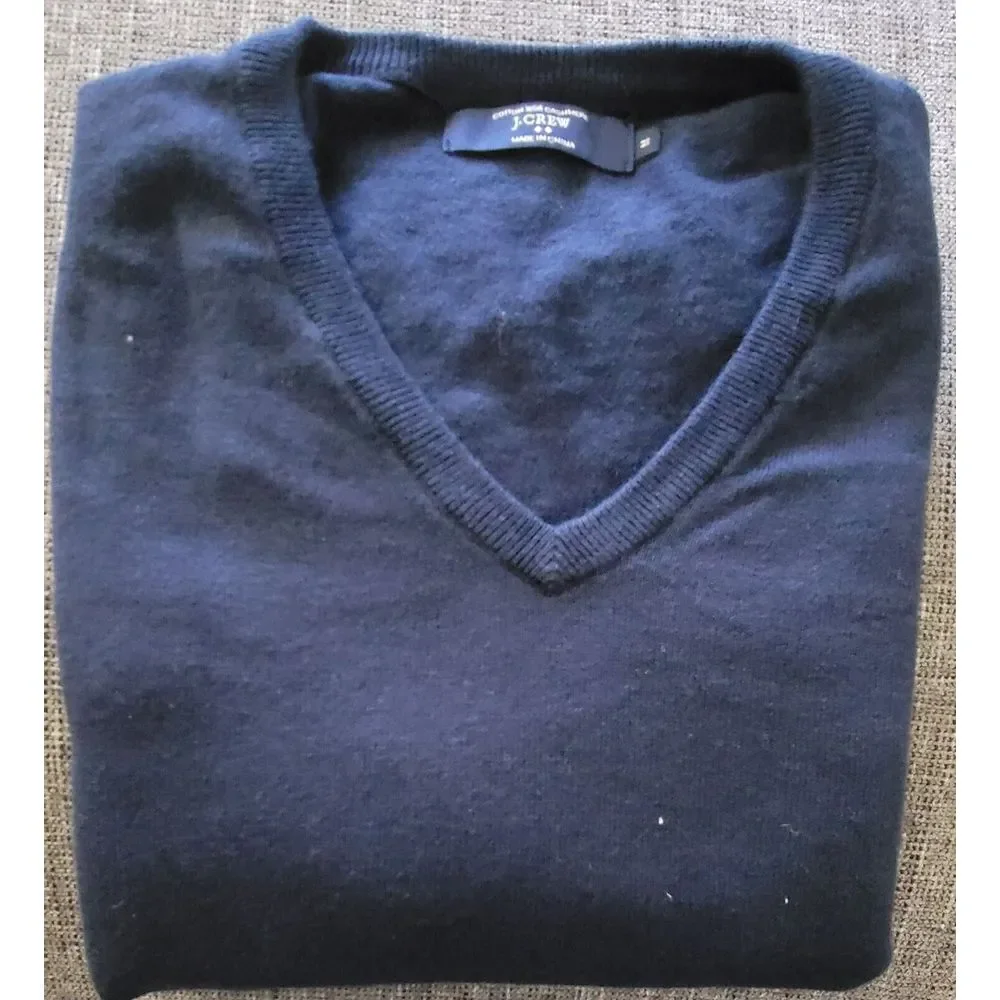 J.‎ Crew Men's Cotton Cashmere Navy Blue V-Neck Sweater Size Medium